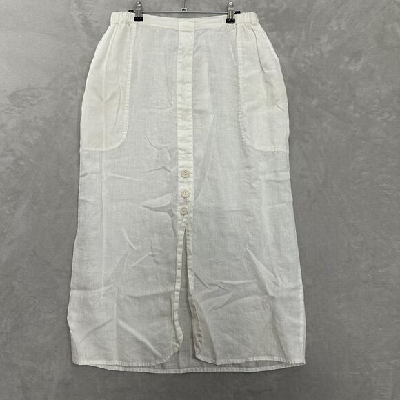 Flax Maxi Skirt Linen Lagenlook Buttons Pockets Pull On Elastic Waist Medium - Picture 1 of 10